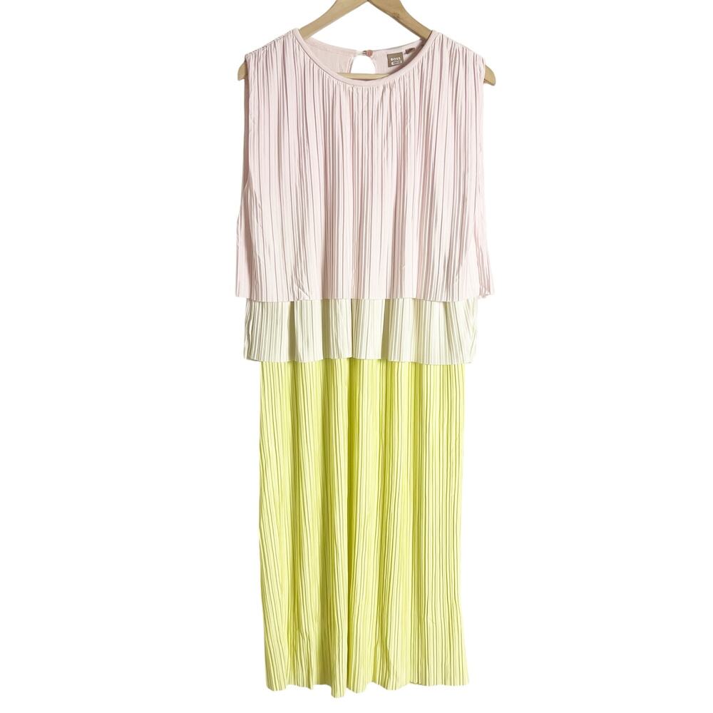 BOSS Hugo Boss Emanis Colorblock Layered Pink Yellow Sleeveless Dress Size Small - Picture 6 of 16